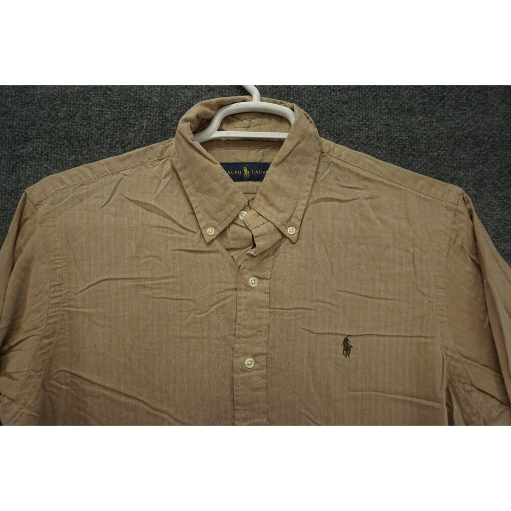 Polo Ralph Lauren Shirt Mens Large Tan Herringbone Twill Long Sleeve Button Down